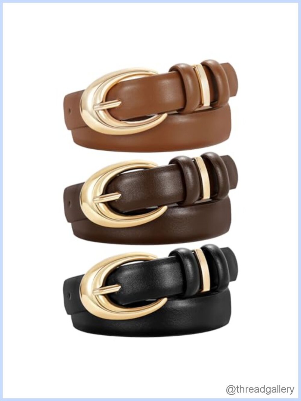 3 Pack Women Faux Leather Belt Set Gold Buckle Jeans Pants
